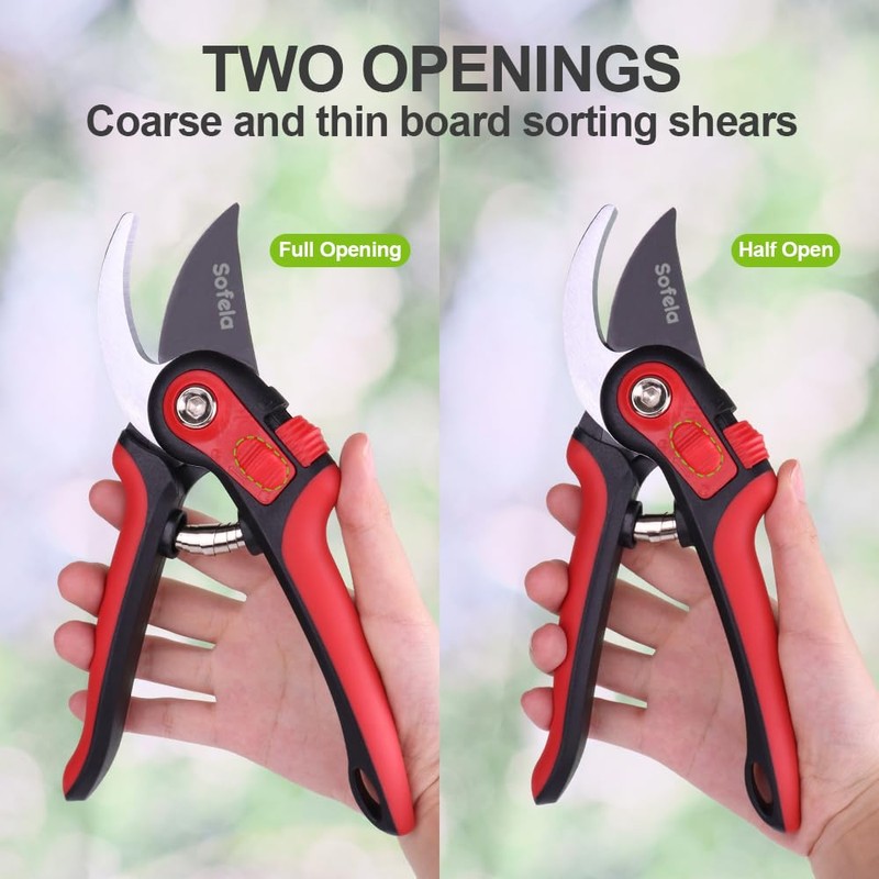 Sofela 8” Secateurs Pruning Scissors, Dual Adjustable Handle Opening Pruning