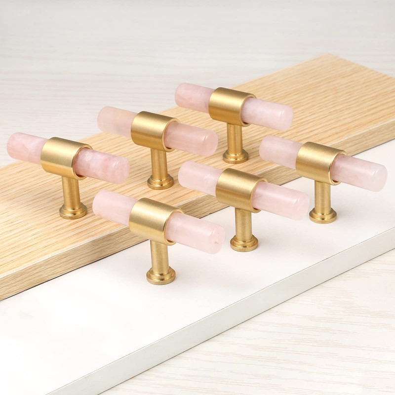 Nupuyai 2pcs Rose Quartz Crystal Stone Drawer Pulls and Knobs,