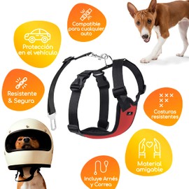 MASCRETTA Arnés para Perro con Correa de Cinturon para Auto. Arnés de Mascota para Coche. Disponible en 3 tamaños S M y L. (M, Rojo)