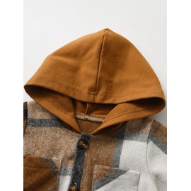 Newborn Infant Baby Boy Clothes Little Man Long Sleeve Button Down Plaid Hoodie Romper Pants Fall Winter Outfits Brown 6-9 Months