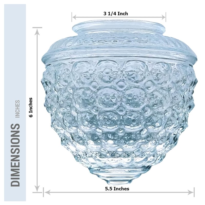KOR K21846 6-inch Clear Pineapple Style Glass Shade - 3-1/4-Inch