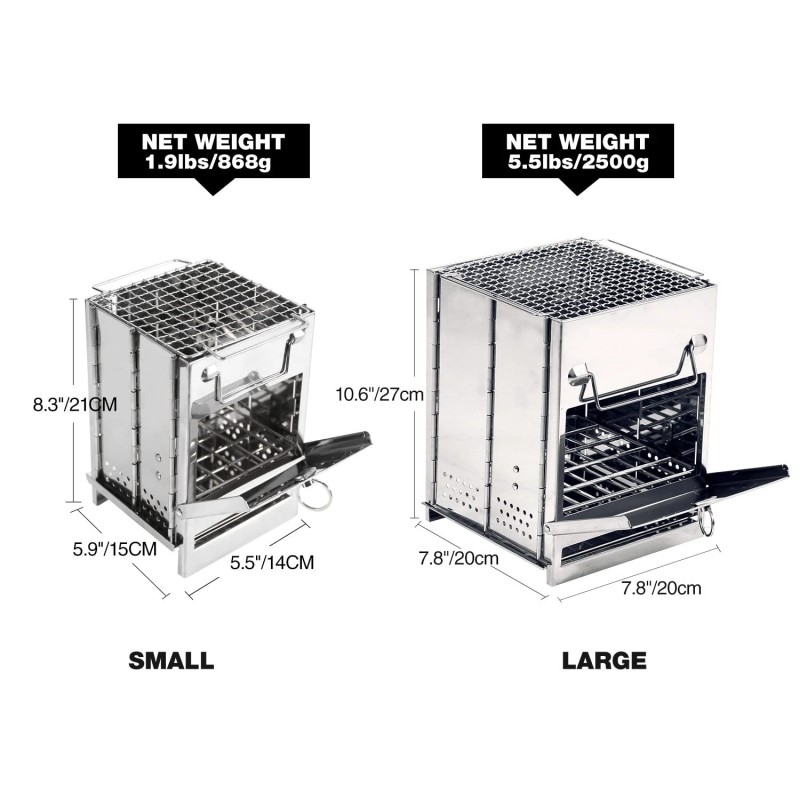 Redcamp Wood Burning Folding Camp Stove Stainless Steel Grid, Portable