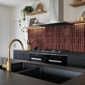 Alwayspon 10 Sheets 12" x12'' Retro Red 3D Vinyl Backsplash Tiles, Self-Adhesive Peel and Stick Wall Tile Stickers Stick on Subway Tiles for Kitchen Bathroom Wall