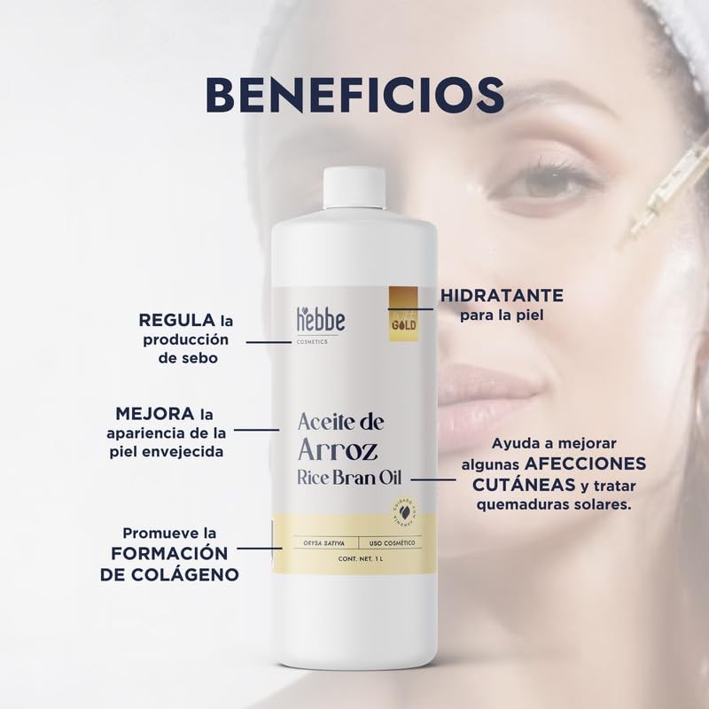 Hebbe - Aceite de Arroz 100% Puro, Antioxidante e Hidratante