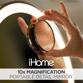 iHome Magnifying Mirror with 10x Magnification, Hand Mirror Includes Travel Bag (iCV1)