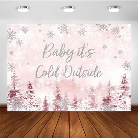 Avezano Baby It's Cold Outside Backdrops for Baby Shower Pink Snowflake Winter Baby Shower Party Decorations Pink Winter Wonderland Sliver Glitter Newborn Party Banner for Girl (7x5ft)