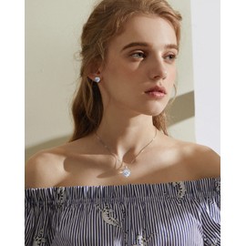 Mycitta Love Heart Necklaces Stud Earring 14K White Gold Plated Crystal Jewelry Set for Women Cubic Zirconia Crystal Birthstone Gemstone Necklace Set for Valentine’s Day Jewelry Gift