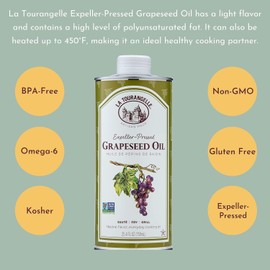 La Tourangelle, Expeller-Pressed Grapeseed Oil, High Heat Neutral Cooking Oil, Cast Iron Seasoning, Also Great for Skin, Hair, and DIY Beauty Recipes, 16.9 fl oz