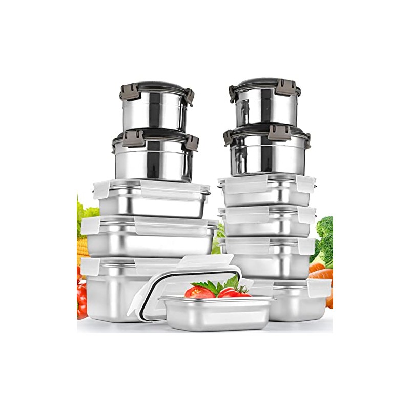 Cykorxicc 12PC 304 Stainless Steel Food Storage Containers with Lids