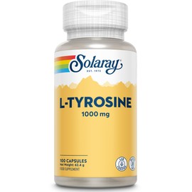 Solaray - L-Tyrosine 1000mg Free Form - 100 Capsules - 500mg of ltyrosine per Capsule - High Strength l Tyrosine - Amino Acid Supplement for Men & Women - Non GMO & Lab Verified