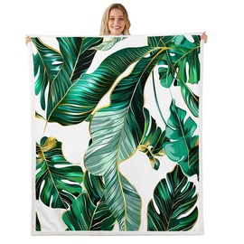 Palm Leaf Fuzzy Blanket Tropical Leaves Sherpa Blanket for Sofa Bed Couch Palm Tree Print Fleece Throw Blanket Green Botanical Fuzzy Blanket Room Decor Plush Blanket Baby 30"x40"