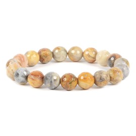 Faceted Crazy Lace Agate Gemstone 10mm Round Beads Stretch Bracelet 7 Inch Unisex
