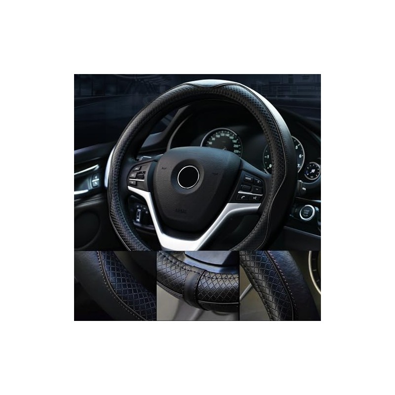 Valleycomfy Steering Wheel Covers Universal 15.75 inch - Genuine Leather,