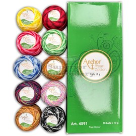 Set of 10 Colourful Double Shade Rainbow Variegated Cotton Balls Anchor Crochet Cotton Embroidery Thread Balls Size 8 Pearl Cotton Balls (85 Meters Each) pkg of 10 Must Have Colours UK