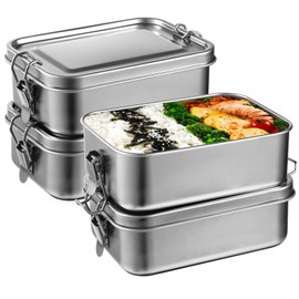 Tideme 4 PCS Bento Boxes, 850 ML Stainless Steel Lunch Boxes, Food Storage Containers, Portable Metal Lunch Containers, Lockable Clips to Leak Proof, Reusable Dishwasher Safe Lunch Snack Boxes