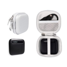 Alltravel Palm Size Case for Crucial X6 Portable SSD, Compatible with 500GB, 1TB, 2TB, 4TB, mesh Pocket for SSD Cable, USB Adapter (Smoke)