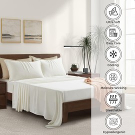 Luxury Bamboo Market | King Size Bed Sheet Set | 100% Viscose Made from Bamboo | Organically Grown | Ultra Soft | Cooling Sheets for Hot Sleepers | 17" Deep Pocket [Opulent Ivory]