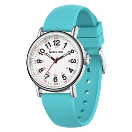 GOLDEN Hour wasserdichte Krankenschwesteruhr für medizinische Fachleute, Studenten, Frauen und Männer, Leuchten-Zifferblatt, 24 Stunden mit Sekundenzeiger, Silikonband