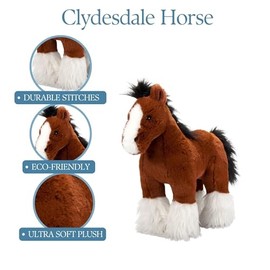 The Petting Zoo Standing Clydesdale Horse Stuffed Animal Plushie, Gifts for Kids, Wild Onez Barnyard Animals, Brown Horse Plush Toy, 12 inches