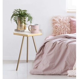 Kate and Laurel Kashvi Modern Hexagon Side Table, 14" x 14" x 20", White and Gold, Contemporary Geometric Accent End Table