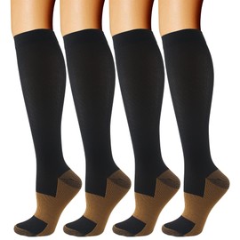 Copper Compression Socks For Men & Women Circulation-Best For Medical Running Hiking Cycling 15-20 mmHg (4 Pairs)