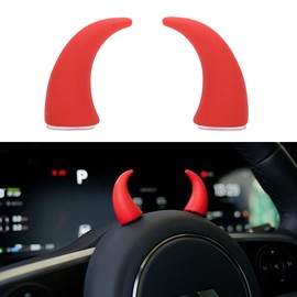TOMALL 2pcs 3D Devil Bull Horn Car Interior Decoration Stickers for Car Steering Wheel Dashboard Motorcycle Car Accessories Compatible with Mini (Red)