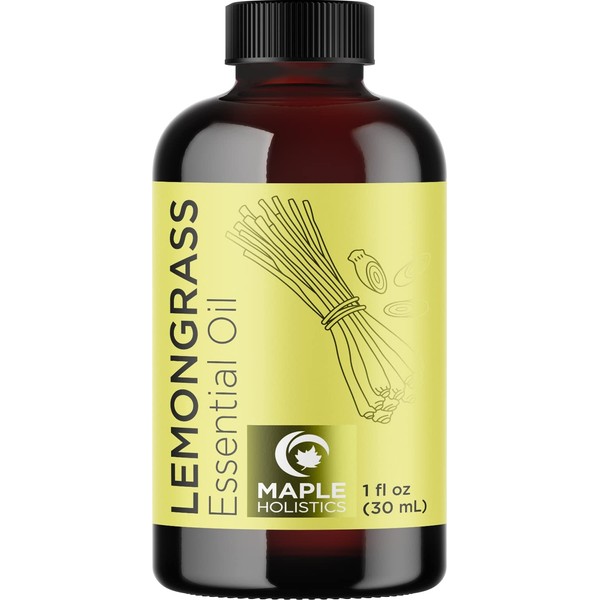 Pure Refreshing Lemongrass Essential Oil - Aromatherapy Lemongrass Oil for Hair Skin and Nails Plus Potent Natural Aromatic Essential Oil for Diffusers for Home and Travel from Maple Holistics