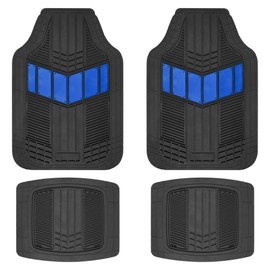 BDK Blue Heavy Duty Universal Fit Car Floor Mats - 4pc Two-Tone Rubber - All Weather Protection for Auto, Van, Truck, SUV - Trimmable to Perfect Fit - Waterproof Interior Liners