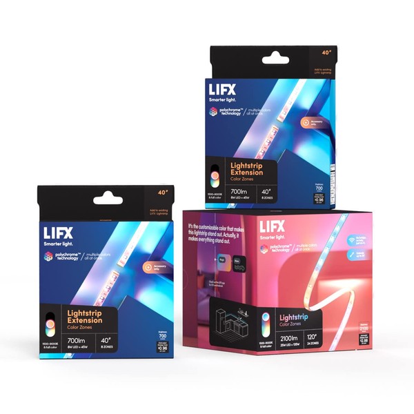 LIFX Lightstrip Bundle - with 120" Smart LED Lightstrip and 2 40" Extensions, Multicolor, 3 Piece Set