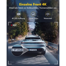 GKU Dashcam Auto Vorne Hinten 4K/2,5K WiFi Dash Cam mit 64GB SD Karte, Dual Auto Kamera mit Parküberwachung, Super Nachtsicht, WDR, 170° Weitwinkel, G-Sensor, Loop-Aufnahme, APP Steuerung, Max 256GB