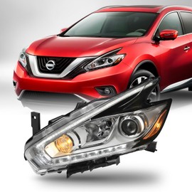 AKKON - Fits 2015-2016 Nissan Murano [LED DRL Running] Projector Chrome Headlight Driver Left Side Replacement 15 16