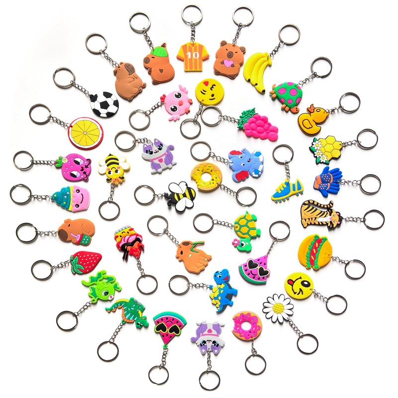 Xandova 46 Pcs Cute Keychains for Kids, Random Different Cartoon