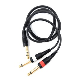 1m 6.35mm Stereo Jack to Twin 6.35mm Mono Jacks Male to Male TRS Cable 3.3ft Gold Connectors
