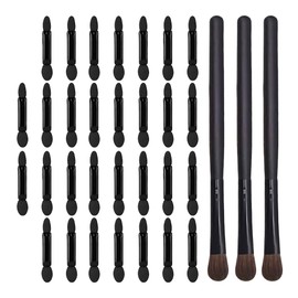 30 Pcs Disposable Sponge Eye Shadow Sticks with 3 Horsehair Brushes Black Dual Tip Eye Makeup Brushes Great for Eye Shadow and Makeup (Black)