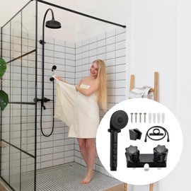 Toyosport RV Shower Head with Hose, Black Plastic Wall Shower Set, Adjustable Turning Knobs, Includes Wall Mount, Shower Head, Hose, Screws, and Expansion Tubes for Easy Installation