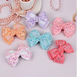 AKOAK 1 Pack Full Diamond Double Bow Barrette Party Girl Hair Accessory with Shiny Edge Clip for Children's Hair Accessories (6 Colors Optional) (Fushia)