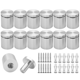 KENSHIRE 12PCS 25x25mm Aluminum Solid standoff wall mounts sign support advertising screws fixing bolts standoff wall fixings for acrylic frame, picture billboard, glass posters signs display (Silver)