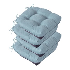 IASEAHK Chair Cushions for Dining Chairs, Seat Cushions for Kitchen Chairs, Indoor Seat Cushions with Ties, Tufted Foam Chair Pads, Non Slip Chair Cushions Set of 4, 15.5" x 15.5" x 4", Light Blue