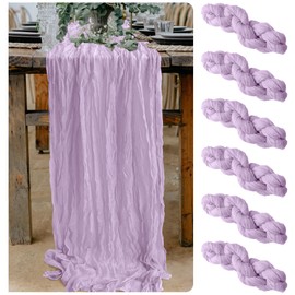 6 Pieces Light Purple Cheesecloth Table Runner 10 Ft Cheese Cloth Gauze Table Runner for Boho Rustic Wedding Arch, Baby and Bridal Shower, Birthday Party Centerpiece Easter Decorations