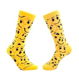Happy Smiley Emoji Face Crew Socks (Adult Large) Men's Shoe Sizes 8-13