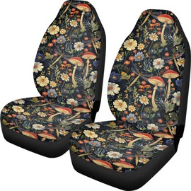 Quelytytrip Mushroom Daisy Print Auto Seat Covers for Cars Trucks and SUVs,Forest Mushroom Floral Car Seat Covers for Front Seats,Truck Seat Protectors