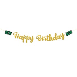 Dill-Dall Dollar Happy Birthday Banner, Money Dollar Bill Signs Bunting Decor, Casino Themed Birthday Party Decorations Garland, Gold Glitter