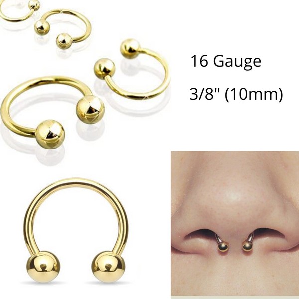 Unbranded 16G 3/8" GOLD TITANIUM BALL HORSESHOE RING SEPTUM EAR