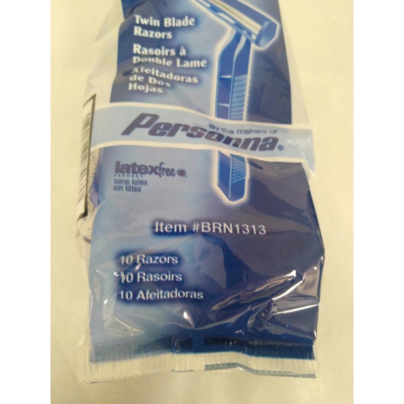 Personna #BRN1313 Twin Blade Razors, Latex-Free, Pack of 10 Razors