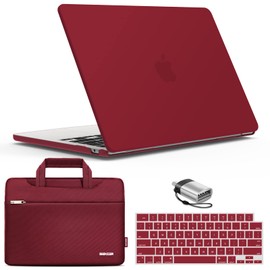 IBENZER Compatible with 2025 2024 2023 2022 MacBook Air 13 inch case M4 A3240 M3 A3113 M2 A2681, Hard Shell Case & Sleeve & Keyboard Cover & Type-C Adapter for Mac Air 13.6, Wine Red, KK-WR+3