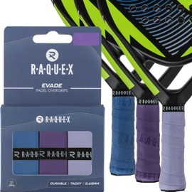 Raquex Evade Padel Racket Overgrip Tape – 10 Colours - 3 Pack Padel Ball Overgrip Tape, 0.65mm Thickness – Absorbent, Slightly Tacky Anti Slip Over Grip for Padel or Pickleball Racquets (Blues)