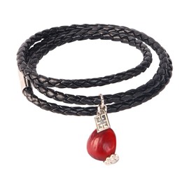 Peruvian Gift Black Braided Bracelet for Women Made with Red Natural Huayruro 12mm Charm By Evelyn Brooks