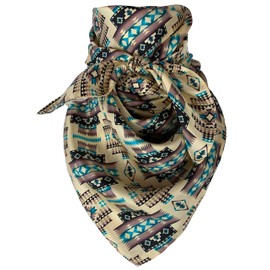 Austin Accent Cowboy Bandana 100% Silk Scarf Wild Rag 34 Inch Multiple Colors (Tan Aztec)