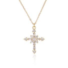 Cross Necklace for Women - 14K Gold Plated Cubic Zirconia Cross Pendant Necklace Cross Faith Pendant Necklaces Baptism Gifts for Women christian gifts for women