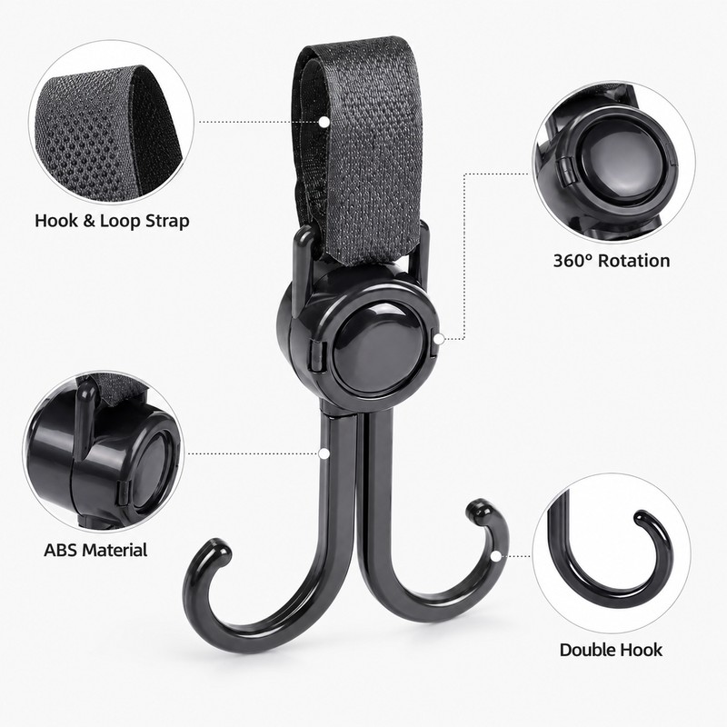 Stroller Hooks for Bags & Accessories – 360° Rotating Double
